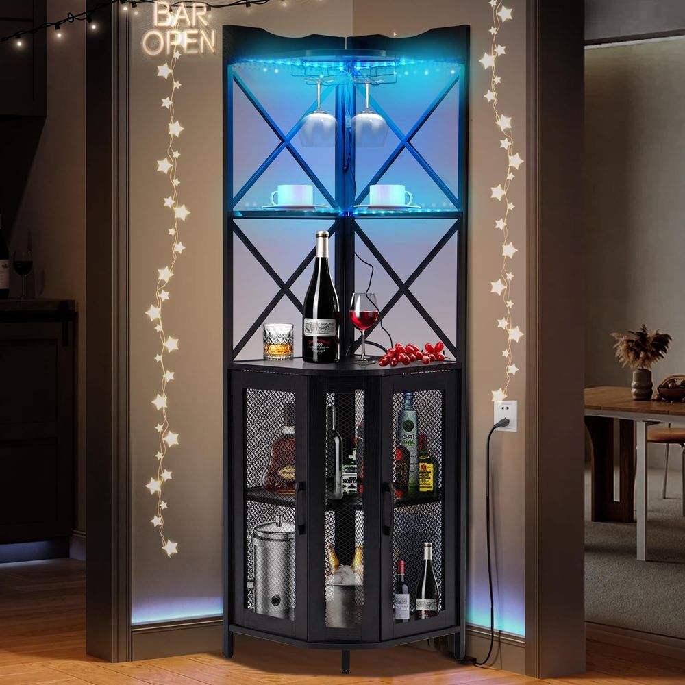 Home Bar And Cabinet - 5-Tier Wine Bar Cabinet with LED