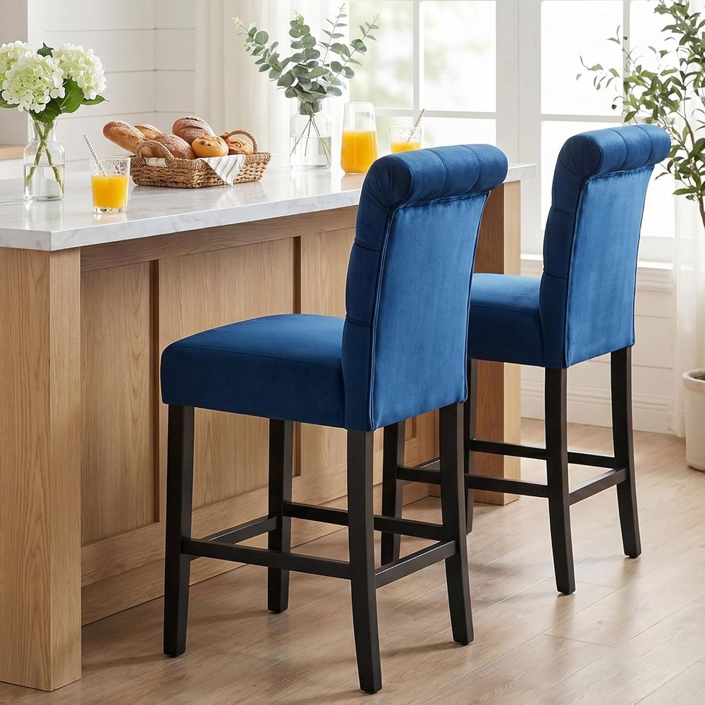 Home Bar Stools - Pair of 26 Velvet-Padded Counter Height