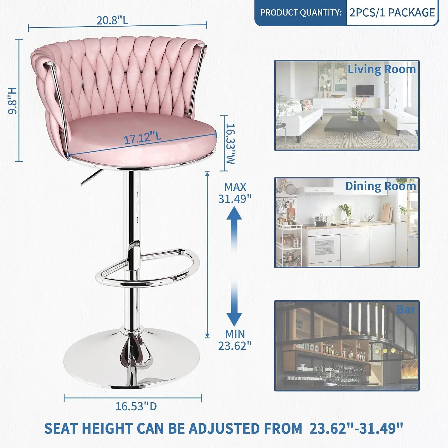 Velvet Bar Stools Set Of 2, Sw - Home Bar Stools recension och pris