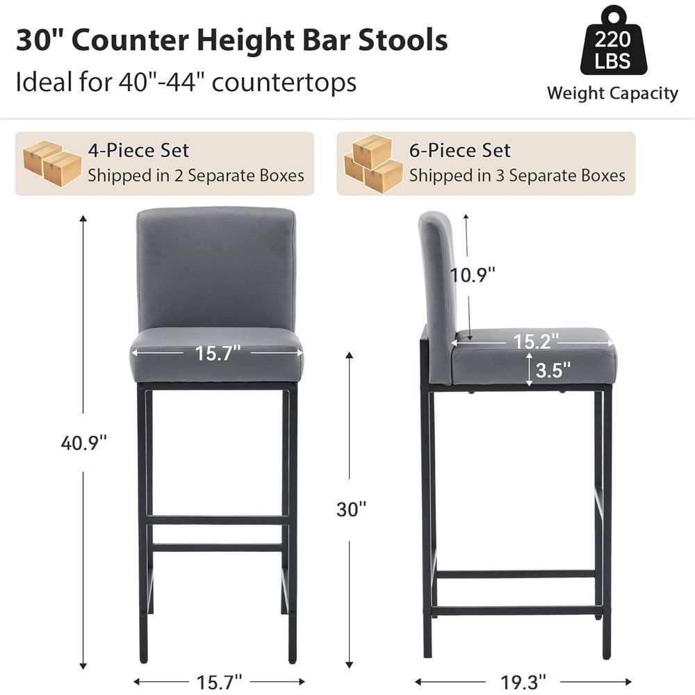 Set of 4 Grey Upholstered Leat - Home Bar Stools recension och pris