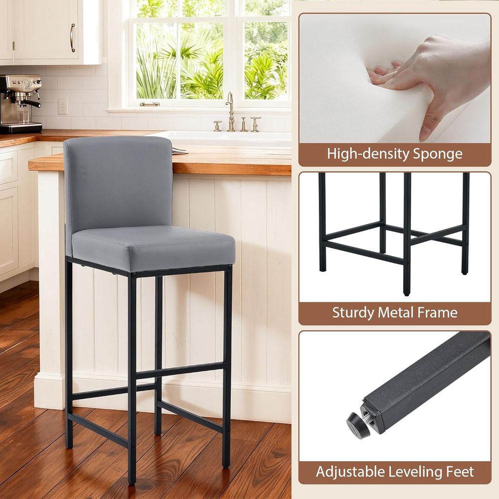 Set of 4 Grey Upholstered Leat - Home Bar Stools recension och pris